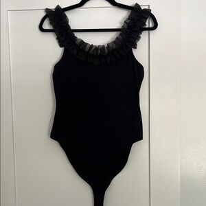 & Other Stories Black Ruffled Bodysuit